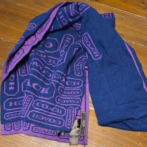 Coach Navy and Violet Logo Scarf
